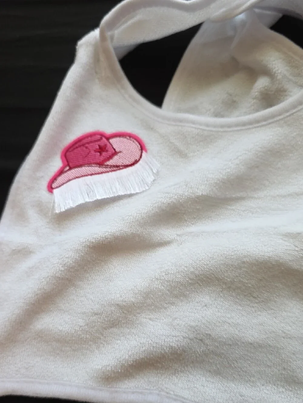 White Baby Bib with Pink & Yellow Mushroom Appliqué 2 Pack